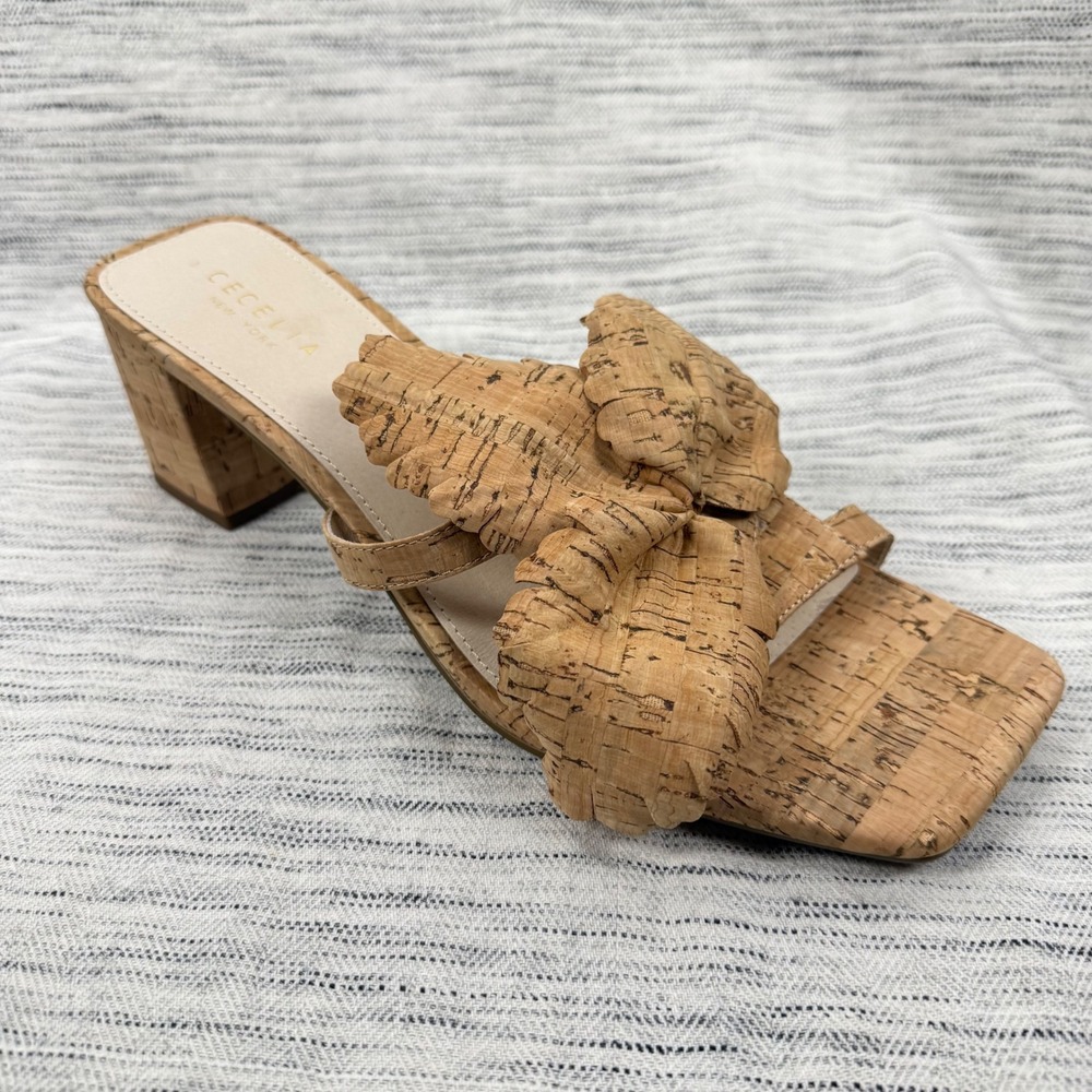 Cecelia New York Hazel Cork Flower Block Heel Sandal Size 10 Statement Boho NWOT